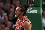 BOSTON, MA - JANUARY 13:  Joakim Noah #13 of the Chicago Bulls celebrates his basket in the first quarter against the Boston Celtics on January 13, 2012 at TD Garden in Boston, Massachusetts. NOTE TO USER: User expressly acknowledges and agrees that, by downloading and or using this photograph, User is consenting to the terms and conditions of the Getty Images License Agreement.  (Photo by Elsa/Getty Images)