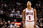 MIAMI, FL - JANUARY 29:  Derrick Rose #1 of the Chicago Bulls looks on during a game against the Miami Heat at American Airlines Arena on January 29, 2012 in Miami, Florida. NOTE TO USER: User expressly acknowledges and agrees that, by downloading and/or using this Photograph, User is consenting to the terms and conditions of the Getty Images License Agreement.  (Photo by Mike Ehrmann/Getty Images)