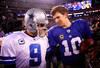 EAST RUTHERFORD, NJ - JANUARY 01:   Tony Romo #9 of the Dallas Cowboys and  Eli Manning #10 of the New York Giants greet each other after their game at MetLife Stadium on January 1, 2012 in East Rutherford, New Jersey.  (Photo by Jeff Zelevansky/Getty Images)