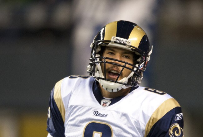 SEATTLE, WA - DECEMBER 12:  Sam Bradford #8 of the St. Louis Rams warms up before the game against the Seattle Seahawks at CenturyLink Field December 12, 2011 in Seattle, Washington. (Photo by Jay Drowns/Getty Images)