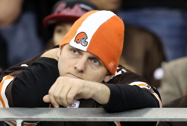 GLENDALE, AZ - DECEMBER 18:  A fan of the Cleveland Browns reacts during the NFL game against the Arizona Cardinals at the University of Phoenix Stadium on December 18, 2011 in Glendale, Arizona. The Cardinals defeated the Browns 20-17 in overtime.  (Photo by Christian Petersen/Getty Images)