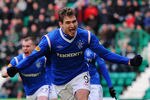 EDINBURGH, SCOTLAND - DECEMBER 10:  Rangers forward Nikica Jelavic celebrates after scoreing from the penalty spot during the Clydesdale Bank Scottish Premier league game between Hibernian and Rangers at Easter Road on December 10, 2011 in Edinburgh, Scotland.  (Photo by Stu Forster/Getty Images)