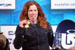 ASPEN, CO - JANUARY 29:  Shaun White takes the podium for the goal medal in the men's snowboard superpipe final during Winter X Games 2012 at Buttermilk Mountain on January 29, 2012 in Aspen, Colorado. White earned his fifth consecutive gold medal in the event and scored a perfect 100 points on his final run.  (Photo by Doug Pensinger/Getty Images)