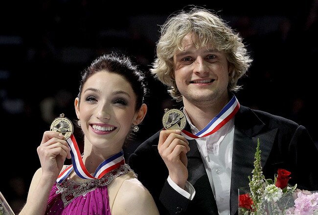 SAN JOSE, CA - JANUARY 28:  Meryl Davis and Charlie White pose for photographers after wining the Dance competition during the 2012 Prudential U.S. Figure Skating Championships at the HP Pavilion on January 28, 2012 in San Jose, California.  (Photo by Matthew Stockman/Getty Images)