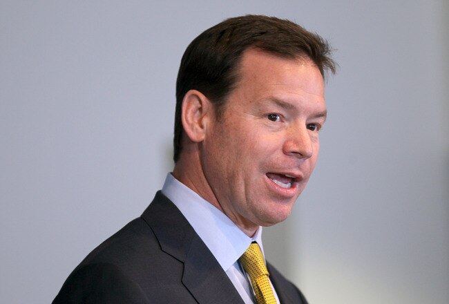 LOS ANGELES, CA - DECEMBER 13:  Jim Mora speaks at a press conference introducing him as head UCLA football coach at the J.D. Morgan Center at UCLA on December 13, 2011 in Los Angeles, California.  (Photo by Stephen Dunn/Getty Images)