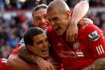 LIVERPOOL, ENGLAND - JANUARY 28:  Daniel Agger of Liverpool celebrates scoring the opening goal with his team mate Martin Skrtel (R) during the FA Cup Fourth Round match between Liverpool and Manchester United at Anfield on January 28, 2012 in Liverpool, England.  (Photo by Alex Livesey/Getty Images)