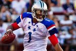 HONOLULU, HI - JANUARY 29:  Cam Newton #1 of the Carolina Panthers scrambles out of the pocket during the 2012 NFL Pro Bowl at Aloha Stadium on January 29, 2012 in Honolulu, Hawaii.  (Photo by Kent Nishimura/Getty Images)