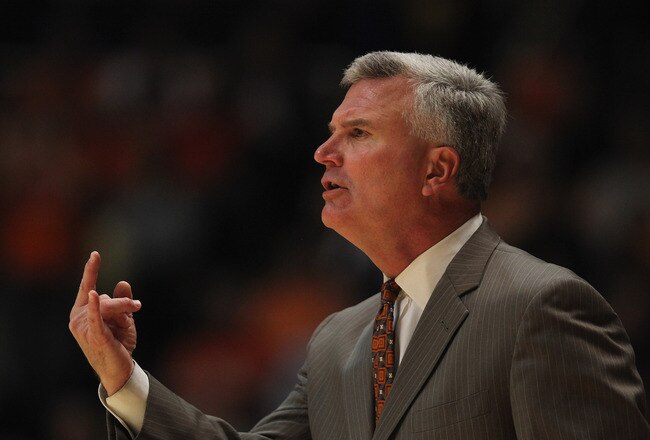 CHAMPAIGN, IL - DECEMBER 03:  Head coach Bruce Weber of the Illinois Fighting Illini yells at a referee during a game against the Gonzaga Bulldogs at Assembly Hall on December 3, 2011 in Champaign, Illinois. Illinois defeated Gonzaga 82-75.  (Photo by Jonathan Daniel/Getty Images)