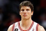 CHICAGO, IL - MAY 18: Kyle Korver #26 of the Chicago Bulls looks on against the Miami Heat in Game Two of the Eastern Conference Finals during the 2011 NBA Playoffs on May 18, 2011 at the United Center in Chicago, Illinois. NOTE TO USER: User expressly acknowledges and agrees that, by downloading and or using this photograph, User is consenting to the terms and conditions of the Getty Images License Agreement.  (Photo by Gregory Shamus/Getty Images)