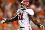 AUBURN, AL - NOVEMBER 26:  Courtney Upshaw #41 of the Alabama Crimson Tide reacts after a defensive stop against the Auburn Tigers at Jordan-Hare Stadium on November 26, 2011 in Auburn, Alabama.  (Photo by Kevin C. Cox/Getty Images)