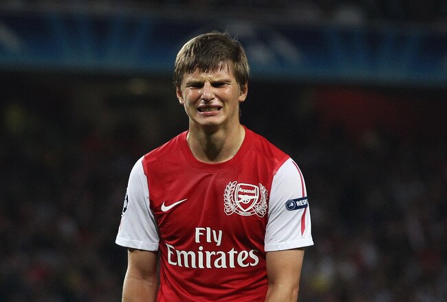 LONDON, ENGLAND - SEPTEMBER 28:  Andrey Arshavin of Arsenal reacts during the UEFA Champions League Group F match between Arsenal and Olympiacos at the Emirates Stadium on September 28, 2011 in London, England.  (Photo by Clive Rose/Getty Images)
