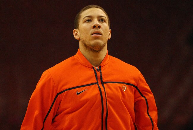 VILLANOVA, PA - JANUARY 11:  Brandon Triche #20 of the Syracuse Orange looks on against the Villanova Wildcats at the Wells Fargo Center on January 11, 2012 in Villanova, Pennsylvania.  (Photo by Chris Chambers/Getty Images)