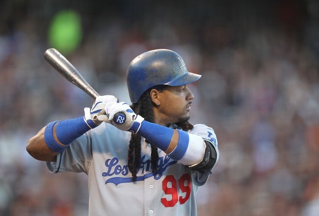 SAN FRANCISCO - JUNE 28:  Manny Ramirez #99 of the Los Angeles Dodgers in action against the San Francisco Giants during an MLB game at AT&T Park on June 28, 2010 in San Francisco, California.  (Photo by Jed Jacobsohn/Getty Images)