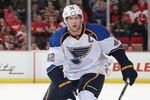 DETROIT, MI - JANUARY 23:  David Backes #42 of the St. Louis Blues skates against the Detroit Red Wings during their NHL game at Joe Louis Arena on January 23, 2012 in Detroit, Michigan.  (Photo by Dave Sandford/Getty Images)