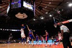 NEW YORK, NY - JANUARY 31:  Carmelo Anthony #7 of the New York Knicks shoots over Tayshaun Prince #22 of the Detroit Pistons at Madison Square Garden on January 31, 2012 in New York City.  NOTE TO USER: User expressly acknowledges and agrees that, by downloading and or using this photograph, User is consenting to the terms and conditions of the Getty Images License Agreement. (Photo by Chris Trotman/Getty Images)