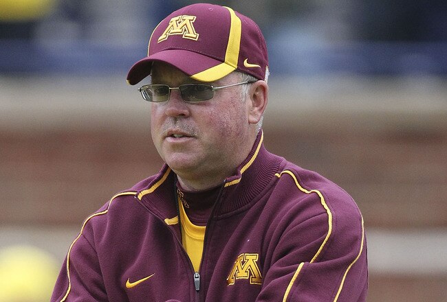 ANN ARBOR, MI - OCTOBER 01:  Head coach Jerry Kill of the Minnesota Golden Gophers watches the pre-game warms ups prior to the start of the game against the Michigan Wolverines at Michigan Stadium on October 1, 2011 in Ann Arbor, Michigan.  (Photo by Leon Halip/Getty Images)