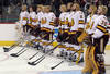 ST. PAUL, MN - APRIL 07:  The Minnesota Duluth Bulldogs line up before the start of the semifinals of the 2011 NCAA Men's Frozen Four against of the Notre Dame Fighting Irish on April 7, 2011 at the Xcel Energy Center in St. Paul, Minnesota.  (Photo by Elsa/Getty Images)