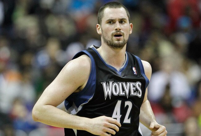 WASHINGTON, DC - MARCH 05:  Kevin Love #42 of the Minnesota Timberwolves against the Washington Wizards at the Verizon Center on March 5, 2011 in Washington, DC. NOTE TO USER: User expressly acknowledges and agrees that, by downloading and/or using this Photograph, User is consenting to the terms and conditions of the Getty Images License Agreement.  (Photo by Rob Carr/Getty Images)