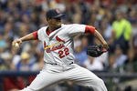 MILWAUKEE, WI - OCTOBER 16:  Edwin Jackson #22 of the St. Louis Cardinals throws apitch against the Milwaukee Brewers during Game Six of the National League Championship Series at Miller Park on October 16, 2011 in Milwaukee, Wisconsin.  (Photo by Christian Petersen/Getty Images)