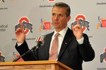 COLUMBUS, OH - NOVEMBER 28:  Urban Meyer speaks to the media after being introduced as the new head coach of Ohio State football on November 28, 2011 in Columbus, Ohio. (Photo by Jamie Sabau/Getty Images)