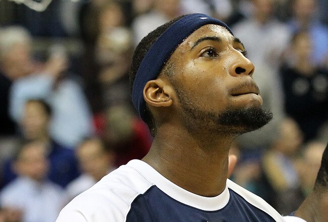 STORRS, CT - NOVEMBER 11:  Andre Drummond #12 of the Connecticut Huskies pounds his chest before a game against the Columbia Lions  in the first half at Harry A. Gampel Pavilion on November 11, 2011 in Storrs, Connecticut. (Photo by Jim Rogash/Getty Images)