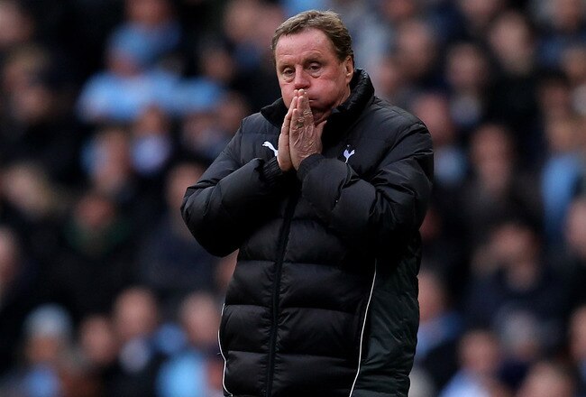 MANCHESTER, ENGLAND - JANUARY 22:  Tottenham Hotspur Manager Harry Redknapp reacts during the Barclays Premier League match between Manchester City and Tottenham Hotspur at the Etihad Stadium on January 22, 2012 in Manchester, England.  (Photo by Alex Livesey/Getty Images)