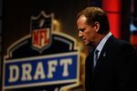 NEW YORK - APRIL 22:  NFL Commissioner Roger Goodell looks on as he stands on stage during the first round of the 2010 NFL Draft at Radio City Music Hall on April 22, 2010 in New York City.  (Photo by Jeff Zelevansky/Getty Images)