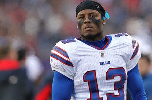 FOXBORO, MA - JANUARY 1:   Steve Johnson #13 of the Buffalo Bills watches the action from the sidelines during a game with New England Patriots in the second half at Gillette Stadium on January 1, 2012 in Foxboro, Massachusetts. (Photo by Jim Rogash/Getty Images)
