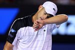 MELBOURNE, AUSTRALIA - JANUARY 19:  Andy Roddick of the United States shows signs of distress between points in his second round match against Lleyton Hewitt of Australia during day four of the 2012 Australian Open at Melbourne Park on January 19, 2012 in Melbourne, Australia.  (Photo by Mark Kolbe/Getty Images)