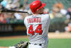 OAKLAND, CA - SEPTEMBER 14: Mark Trumbo #44 of the Los Angeles Angels of Anaheim hits a single off the right field wall against the Oakland Athletics in the eighth inning during an MLB baseball game at O.co Coliseum on September 14, 2011 in Oakland, California.  (Photo by Thearon W. Henderson/Getty Images)