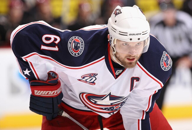 GLENDALE, AZ - MARCH 24:  Rick Nash #61 of the Columbus Blue Jackets during the NHL game against the Phoenix Coyotes at Jobing.com Arena on March 24, 2011 in Glendale, Arizona.  The Coyotes defeated the Blue Jackets 3-0.  (Photo by Christian Petersen/Getty Images)