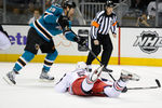 SAN JOSE, CA - JANUARY 31:  Joe Thornton #19 of the San Jose Sharks scores a goal getting his shot pass Aaron Johsnon #5 the Columbus Blue Jackets in the first period of an NHL hockey game at HP Pavilion at San Jose on January 31, 2012 in San Jose, California.  (Photo by Thearon W. Henderson/Getty Images)