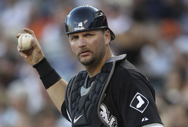 DETROIT - JULY 15: A.J. Pierzynski #12 of the Chicago White Sox reacts after a third stike pass ball in the fourth inning during the game against the Detroit Tigers at Comerica Park on July 15, 2011 in Detroit, Michigan. The White Sox defeated the Tigers 8-2. (Photo by Leon Halip/Getty Images)
