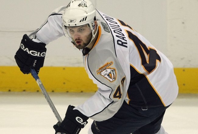 ANAHEIM, CA - JANUARY 7:  Alexander Radulov #47 of the Nashville Predators carries the puck along the wing against the Anaheim Ducks on January 7, 2008 at the Honda Center in Anaheim, California. The Ducks defeated the Predators 5-2. (Photo by Stephen Dunn/Getty Images)