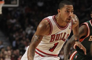 CHICAGO, IL - JANUARY 27: Derrick Rose #1 of the Chicago Bulls drives against the Milwaukee Bucks at the United Center on January 27, 2012 in Chicago, Illinois. The Bulls defeated the Bucks 107-100. NOTE TO USER: User expressly acknowledges and agrees that, by downloading and or using this photograph, User is consenting to the terms and conditions of the Getty Images License Agreement. (Photo by Jonathan Daniel/Getty Images)