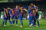 BARCELONA, SPAIN - JANUARY 15:  Lionel Messi (3rd R) of FC Barcelona celebrates with his teammates after scoring from the penalty spot during the la Liga match between FC Barcelona and Real Betis Balompie at the Camp Nou stadium on January 15, 2012 in Barcelona, Spain.  (Photo by Jasper Juinen/Getty Images)