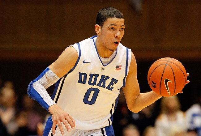 DURHAM, NC - NOVEMBER 18:  Austin Rivers #0 of the Duke Blue Devils dribbles up the court against the Davidson Wildcats during their game at Cameron Indoor Stadium on November 18, 2011 in Durham, North Carolina.  (Photo by Streeter Lecka/Getty Images)