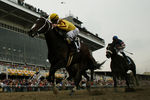 BALTIMORE - MAY 16:  Jockey Calvin Borel riding Rachel Alexandra wins the 134th Running of the Preakness Stakes at Pimlico Race Course on May 16, 2009 in Baltimore, Maryland.  (Photo by Al Bello/Getty Images)