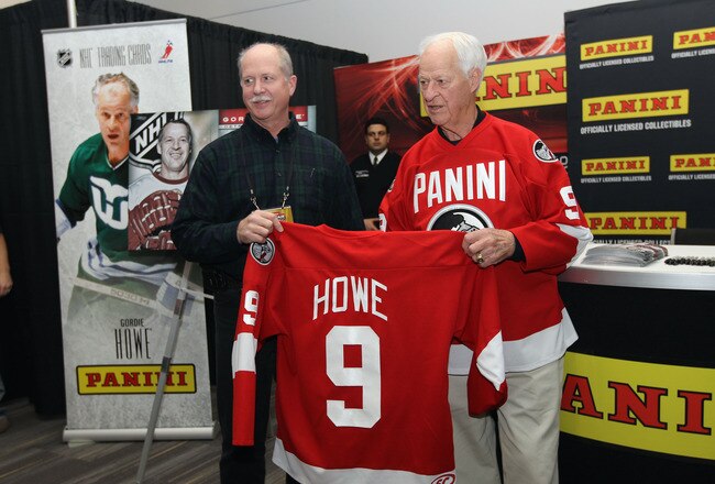 OTTAWA, ON - JANUARY 27:  Hockey Hall of Famer Gordie Howe (R) poses with his son Marty (L) during the NHL Fan Fair at the Ottawa Convention Centre on January 27, 2012 in Ottawa, Ontario, Canada.  (Photo by Bruce Bennett/Getty Images)