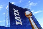 INDIANAPOLIS, IN - FEBRUARY 01:  Official signage of the Lombardi Trophy and Super Bowl XLVI is seen on the exterior of the J.W. Marriott Indianapolis, which is serving as the Super Bowl Media center, is seen prior to Super Bowl XLVI between the New York Giants and the New England Patriots on February 1, 2012 in Indianapolis, Indiana.  (Photo by Scott Halleran/Getty Images)