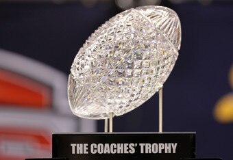 NEW ORLEANS, LA - JANUARY 09:  The Coaches' Trophy is seen prior to the 2012 Allstate BCS National Championship Game at Mercedes-Benz Superdome on January 9, 2012 in New Orleans, Louisiana.  (Photo by Andy Lyons/Getty Images)