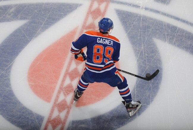 EDMONTON, CANADA - NOVEMBER 19: Sam Gagner #89 of the Edmonton Oilers during the game against the Chicago Blackhawks on November 19, 2011 at Rexall Place in Edmonton, Alberta, Canada. (Photo by Dale MacMillan/Getty Images)
