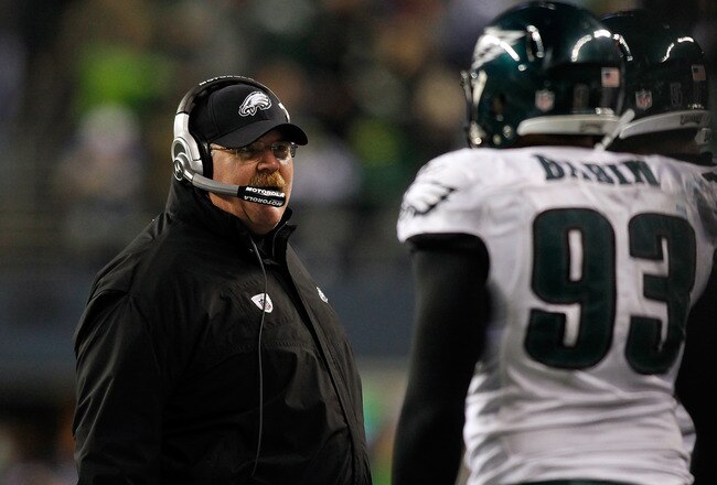 SEATTLE - DECEMBER 01:  Head Coach Andy Reid of the Philadelphia Eagles walks the sidelines against the Seattle Seahawks on December 1, 2011 at CenturyLink Field in Seattle, Washington.  (Photo by Jonathan Ferrey/Getty Images)