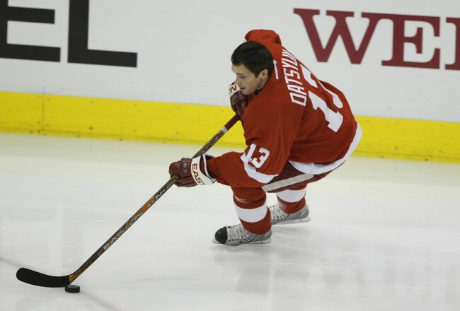 ST. PAUL, MN - FEBRUARY 7:  Pavel Datysuk #13 of the Detroit Red Wings competes in the Puck Control Relay during the NHL All-Star Super Skills Competition on February 7, 2004 at the Xcel Energy Center in St. Paul, Minnesota. (Photo by Robert Laberge/Getty Images)