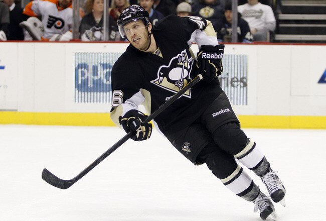 PITTSBURGH, PA - DECEMBER 29: Joe Vitale #46 of the Pittsburgh Penguins skates against the Philadelphia Flyers during the game at Consol Energy Center on December 29, 2011 in Pittsburgh, Pennsylvania. (Photo by Justin K. Aller/Getty Images)