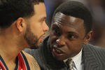 CHICAGO, IL - JANUARY 23: Head coach Avery Johnson of the New Jersey Nets talks with Deron Williams #8 on the bench during a game against the Chicago Bulls at the United Center on January 23, 2012 in Chicago, Illinois. The Bulls defeated the Nets 110-95. NOTE TO USER: User expressly acknowledges and agrees that, by downloading and or using this photograph, User is consenting to the terms and conditions of the Getty Images License Agreement. (Photo by Jonathan Daniel/Getty Images)