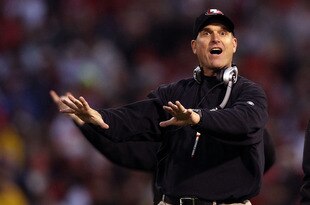 SAN FRANCISCO, CA - JANUARY 22:  Head coach Jim Harbaugh of the San Francisco 49ers gestures during the NFC Championship Game against the New York Giants at Candlestick Park on January 22, 2012 in San Francisco, California.  (Photo by Ezra Shaw/Getty Images)