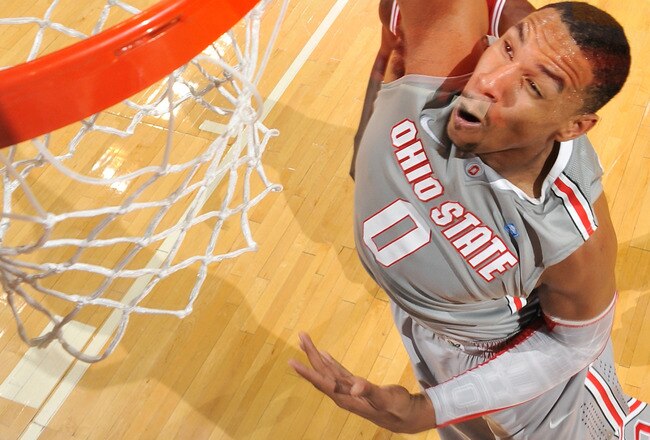 COLUMBUS, OH - JANUARY 15:  Jared Sullinger #0 of the Ohio State Buckeyes slams home two of his 16 points against the Indiana Hoosiers on January 15, 2012 at Value City Arena in Columbus, Ohio. Ohio State defeated Indiana 80-63. (Photo by Jamie Sabau/Getty Images)