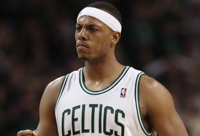 BOSTON, MA - APRIL 19:  Paul Pierce #34 of the Boston Celtics celebrates the win against the New York Knicks in Game Two of the Eastern Conference Quarterfinals in the 2011 NBA Playoffs on April 19, 2011 at the TD Garden in Boston, Massachusetts. The Boston Celtics defeated the New York Knicks 96-93. NOTE TO USER: User expressly acknowledges and agrees that, by downloading and or using this photograph, User is consenting to the terms and conditions of the Getty Images License Agreement.  (Photo by Elsa/Getty Images)