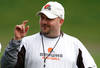 BEREA, OH - MAY 02: Offensive coordinator Brian Daboll of the Cleveland Browns talks with a player during rookie mini camp at the Cleveland Browns Training and Administrative Complex on May 2, 2009 in Berea, Ohio.  (Photo by Gregory Shamus/Getty Images)